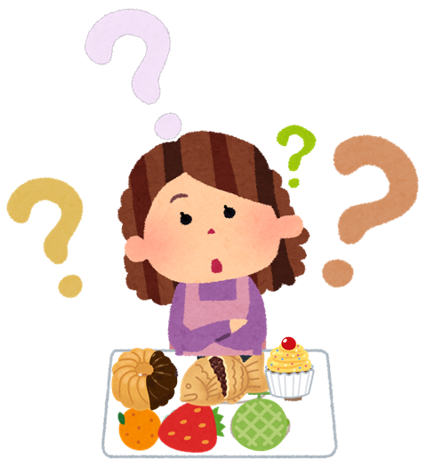 甘い食べ物を迷う人のイラスト