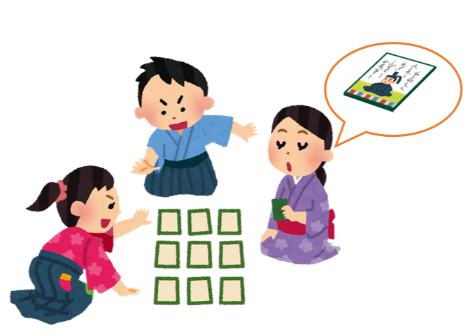 百人一首カルタをするイラスト