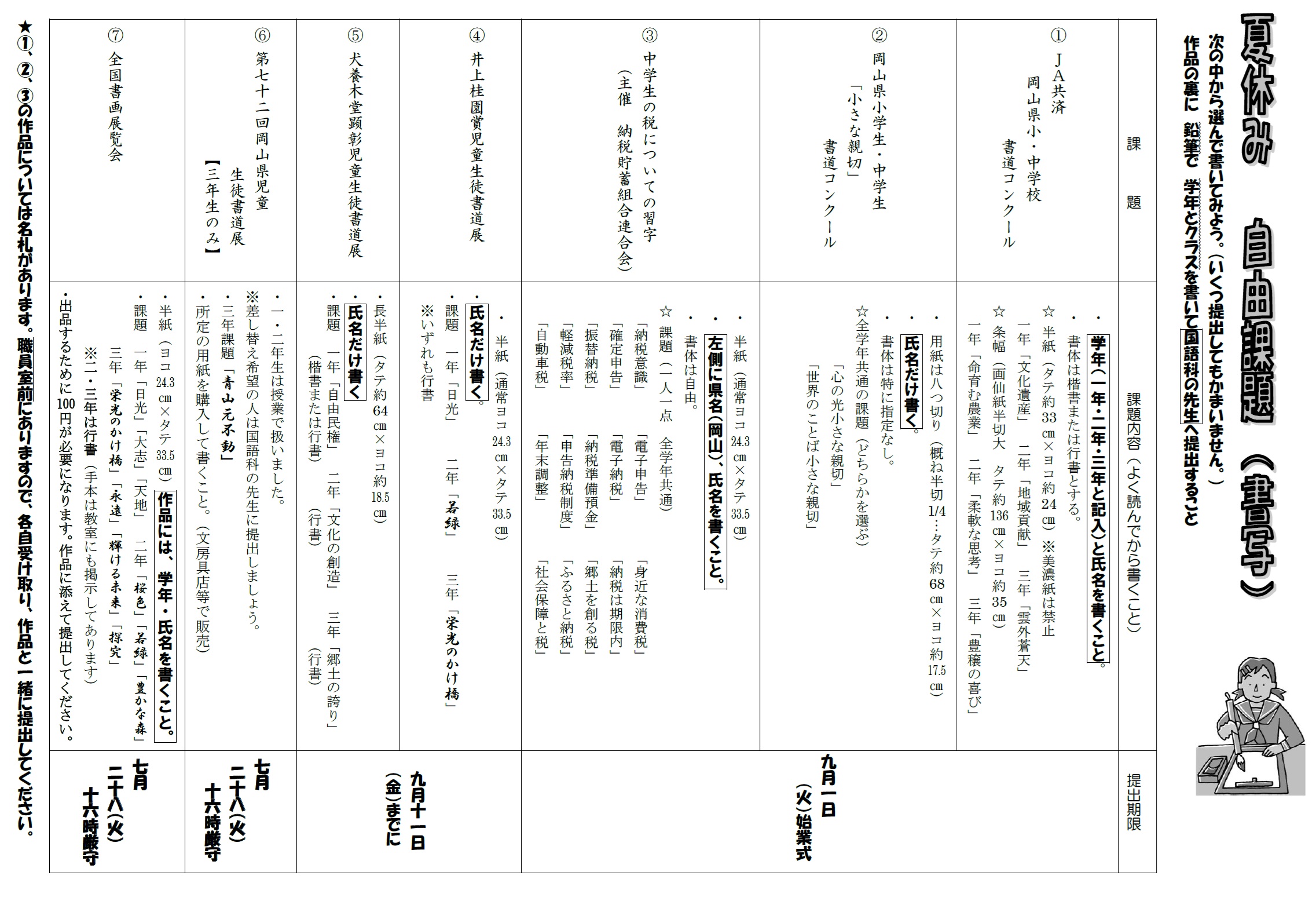 夏休み自由課題（書写）