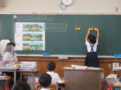 減ったり増えたりしたときの計算の仕方を考える１年２組の子ども