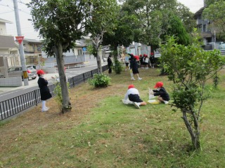 第３公園で秋見つけをする１年生